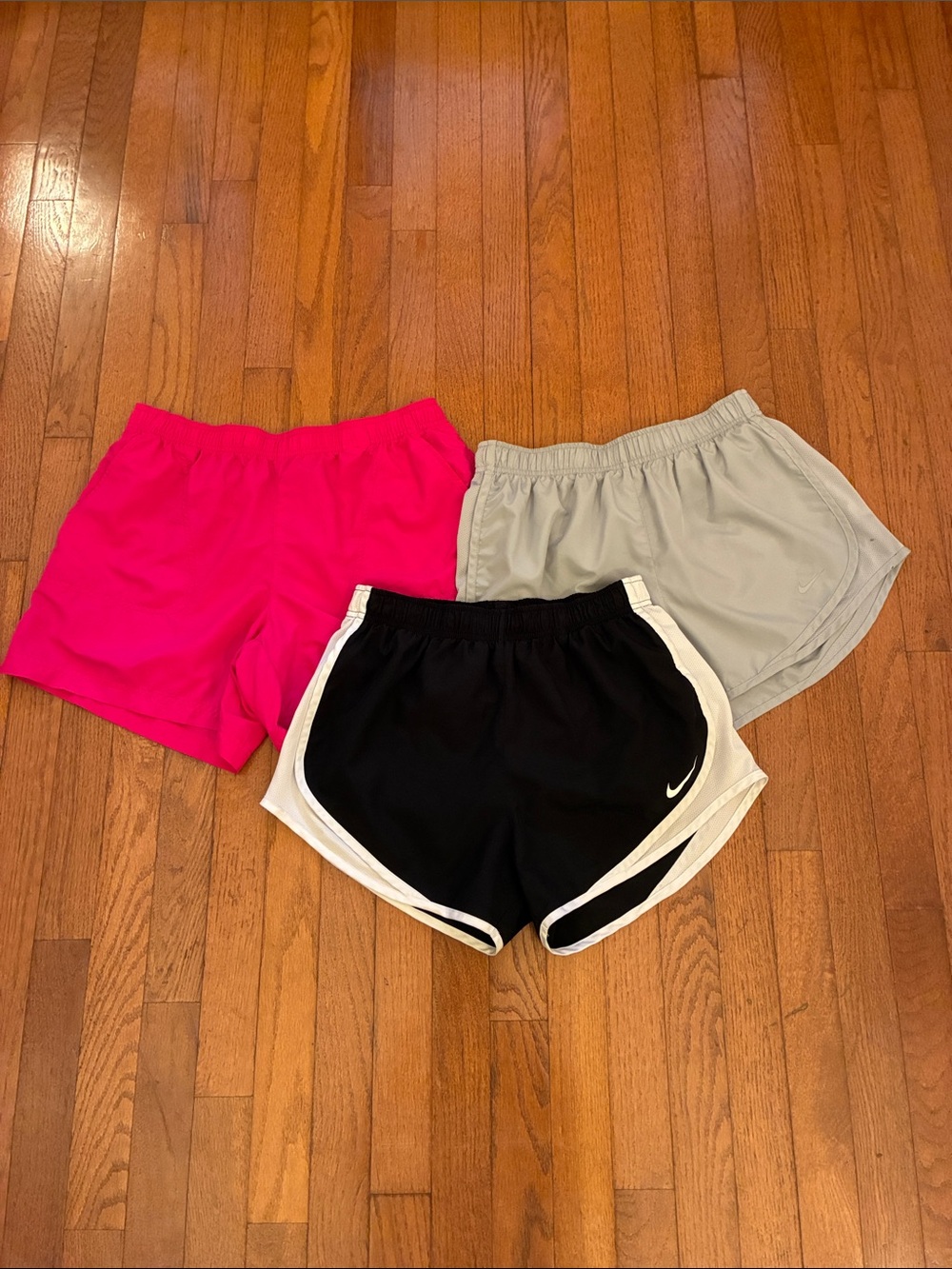2 Nike Dry Fit, 1 Columbia Women’s Athletic Shorts Trio — Black/Pink/Gray Size M